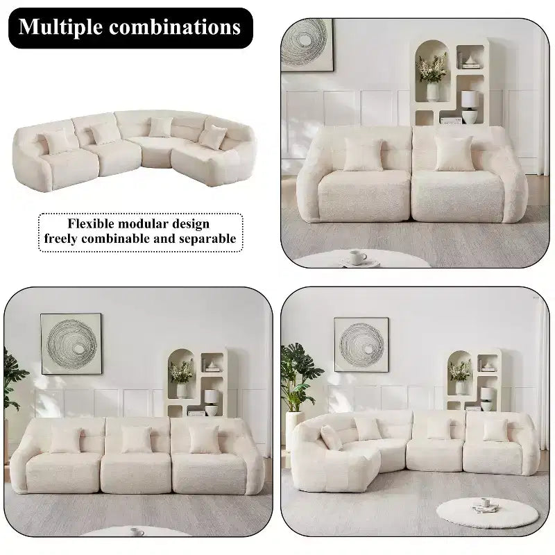 Curved Corner Sectional Sofa, Chenille Modular Cloud Sofa, High-Back 4-Seater Couch, No Assembly