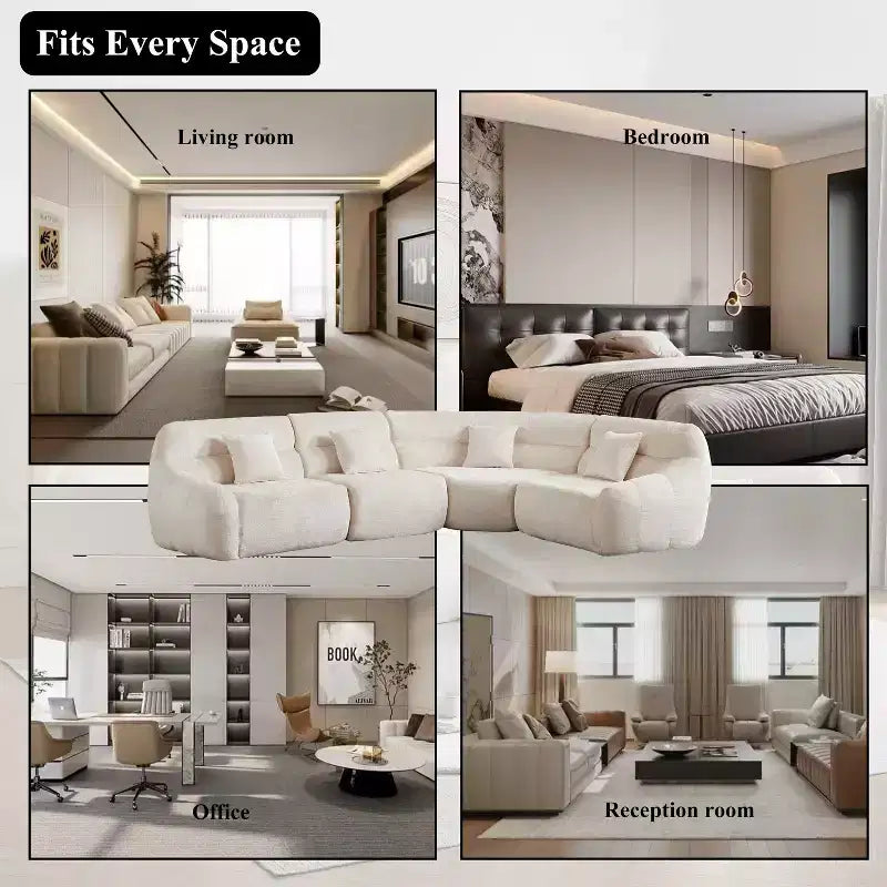Curved Corner Sectional Sofa, Chenille Modular Cloud Sofa, High-Back 4-Seater Couch, No Assembly