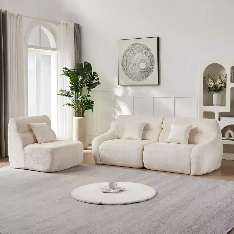 Curved Corner Sectional Sofa, Chenille Modular Cloud Sofa, High-Back 4-Seater Couch, No Assembly