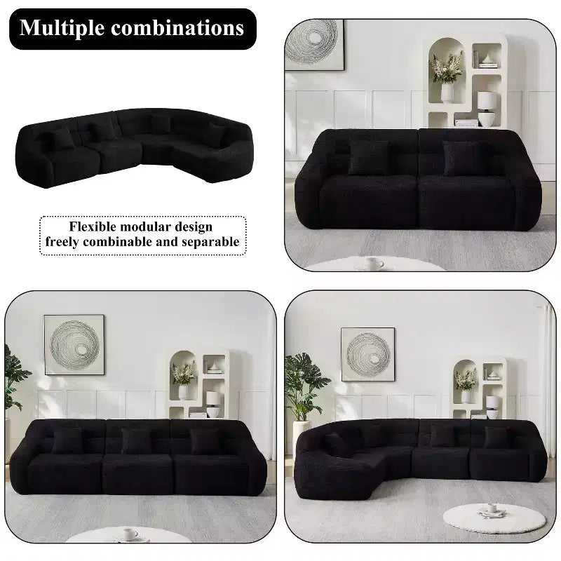 Curved Corner Sectional Sofa, Chenille Modular Cloud Sofa, High-Back 4-Seater Couch, No Assembly