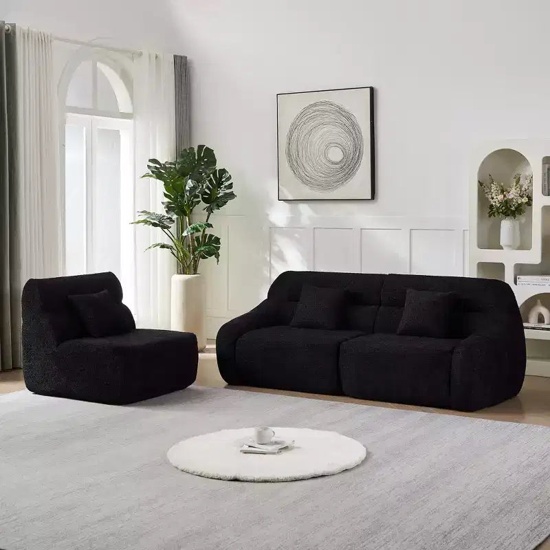 Curved Corner Sectional Sofa, Chenille Modular Cloud Sofa, High-Back 4-Seater Couch, No Assembly