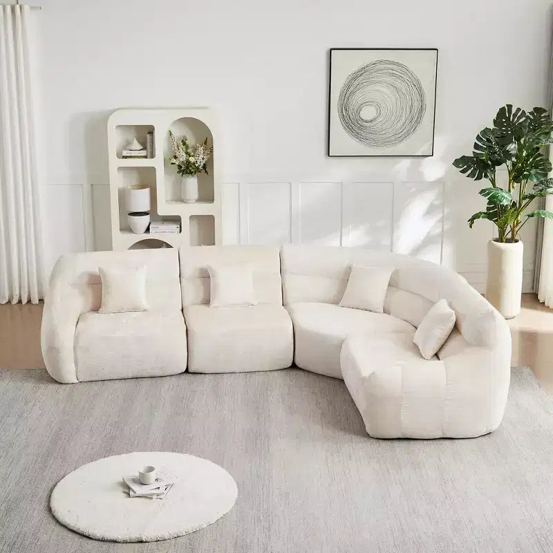 Curved Corner Sectional Sofa, Chenille Modular Cloud Sofa, High-Back 4-Seater Couch, No Assembly