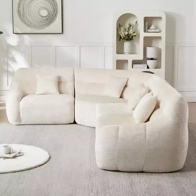 Curved Corner Sectional Sofa, Chenille Modular Cloud Sofa, High-Back 4-Seater Couch, No Assembly