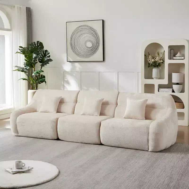 Curved Corner Sectional Sofa, Chenille Modular Cloud Sofa, High-Back 4-Seater Couch, No Assembly