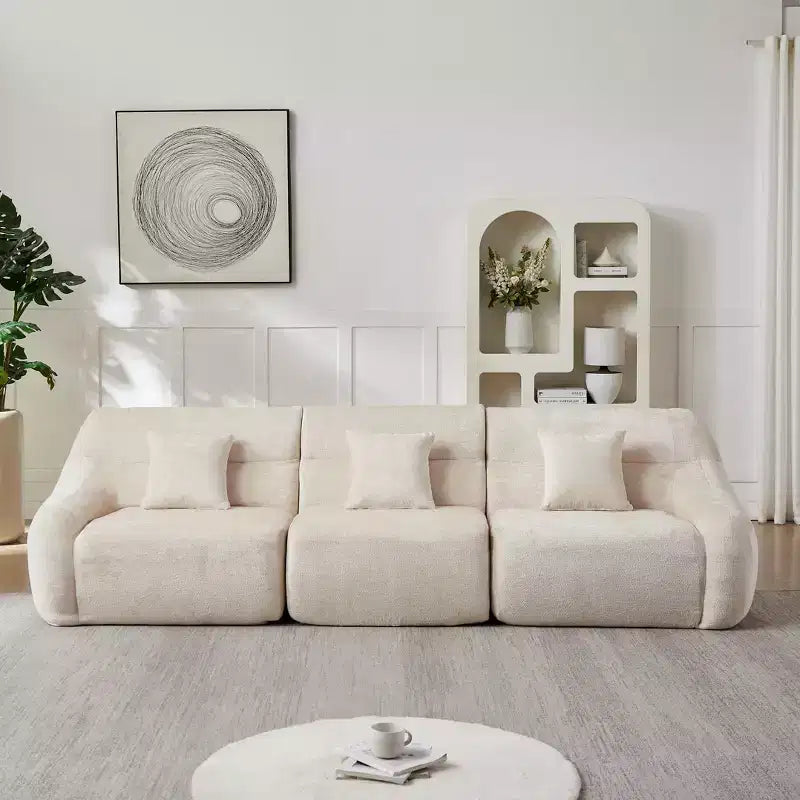 Curved Corner Sectional Sofa, Chenille Modular Cloud Sofa, High-Back 4-Seater Couch, No Assembly