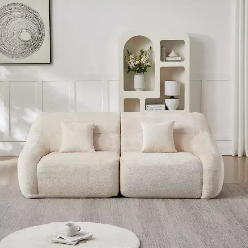 Curved Corner Sectional Sofa, Chenille Modular Cloud Sofa, High-Back 4-Seater Couch, No Assembly