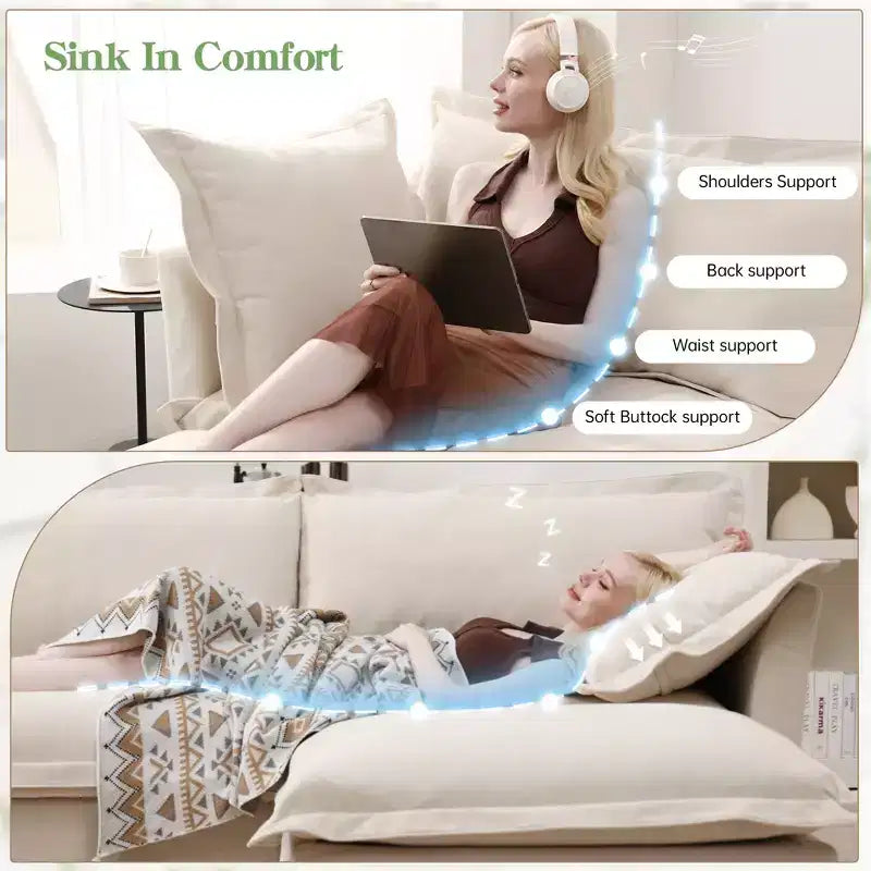 Comfy L-Shaped Sectional Sofa, Oversized Cloud Couch with Convertible Ottoman for Living Room