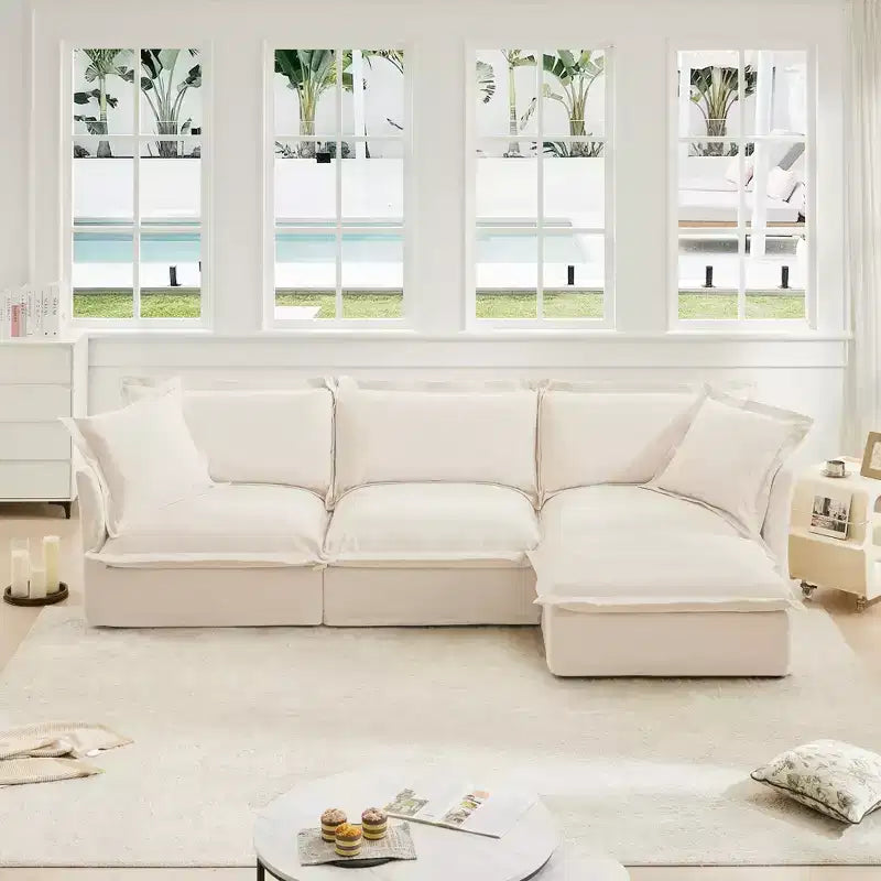 Comfy L-Shaped Sectional Sofa, Oversized Cloud Couch with Convertible Ottoman for Living Room
