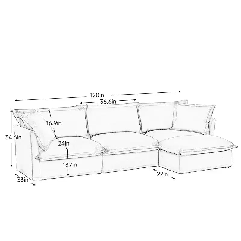 Comfy L-Shaped Sectional Sofa, Oversized Cloud Couch with Convertible Ottoman for Living Room