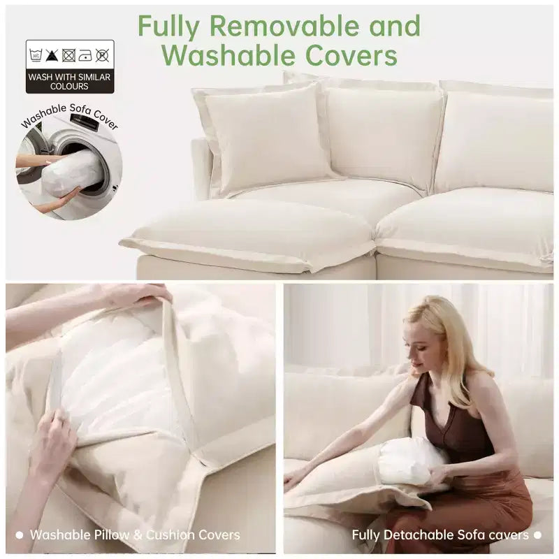 Comfy L-Shaped Sectional Sofa, Oversized Cloud Couch with Convertible Ottoman for Living Room