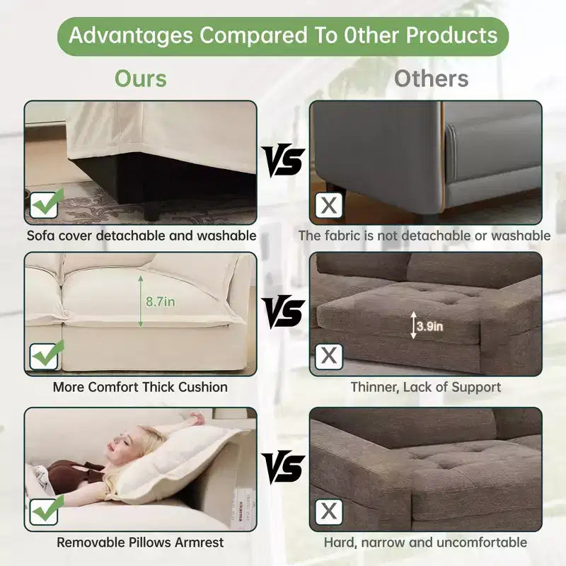 Comfy L-Shaped Sectional Sofa, Oversized Cloud Couch with Convertible Ottoman for Living Room