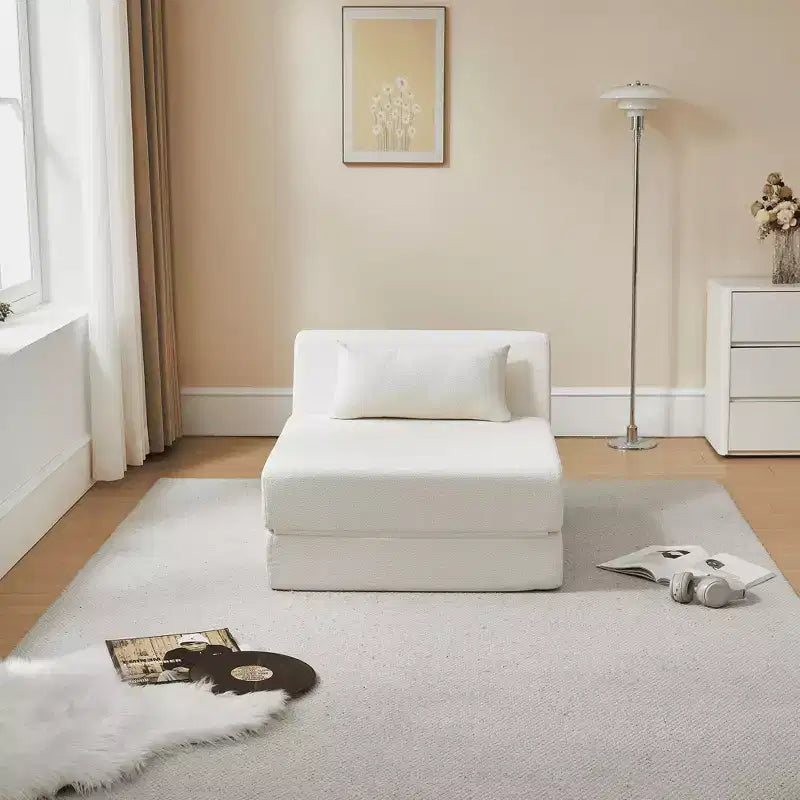 MAYEERTY 2-in-1 Convertible Sofa Chair Alpaca Wool Fabric Space-Saving Sofa Bed for Small Spaces Living Room Dorm Apartment