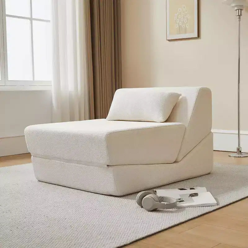 MAYEERTY 2-in-1 Convertible Sofa Chair Alpaca Wool Fabric Space-Saving Sofa Bed for Small Spaces Living Room Dorm Apartment