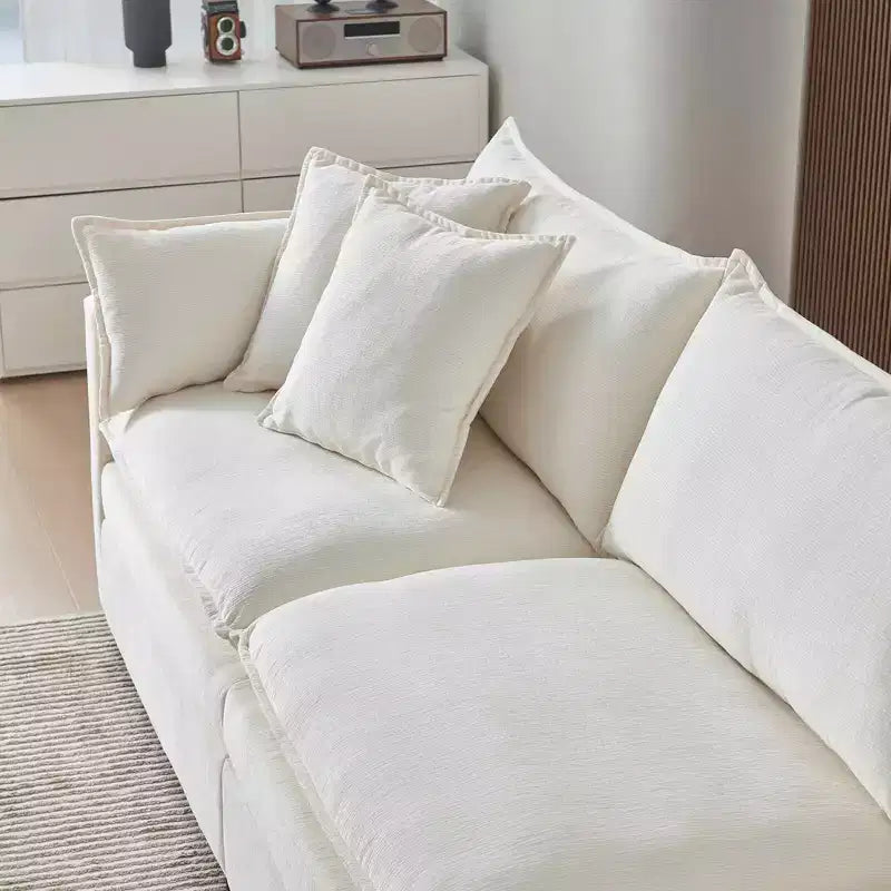 MAYEERTY 108 Inch Beige Chenille L-Shaped Modular Sectional Sofa with Ottoman for Living Room