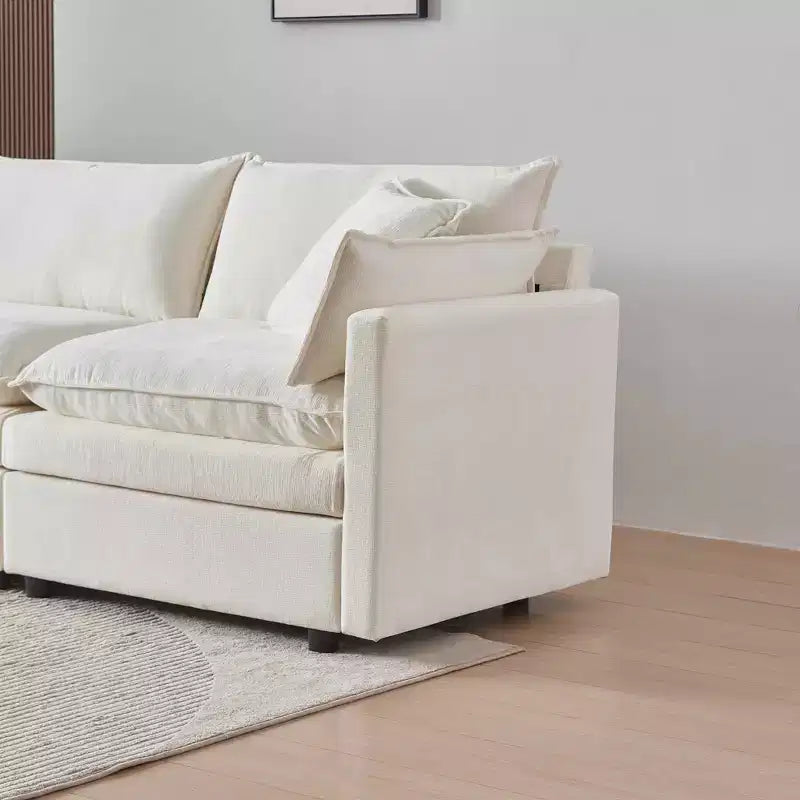 MAYEERTY 108 Inch Beige Chenille L-Shaped Modular Sectional Sofa with Ottoman for Living Room