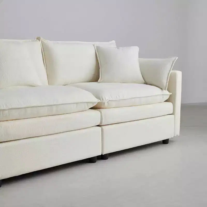 MAYEERTY 108 Inch Beige Chenille L-Shaped Modular Sectional Sofa with Ottoman for Living Room