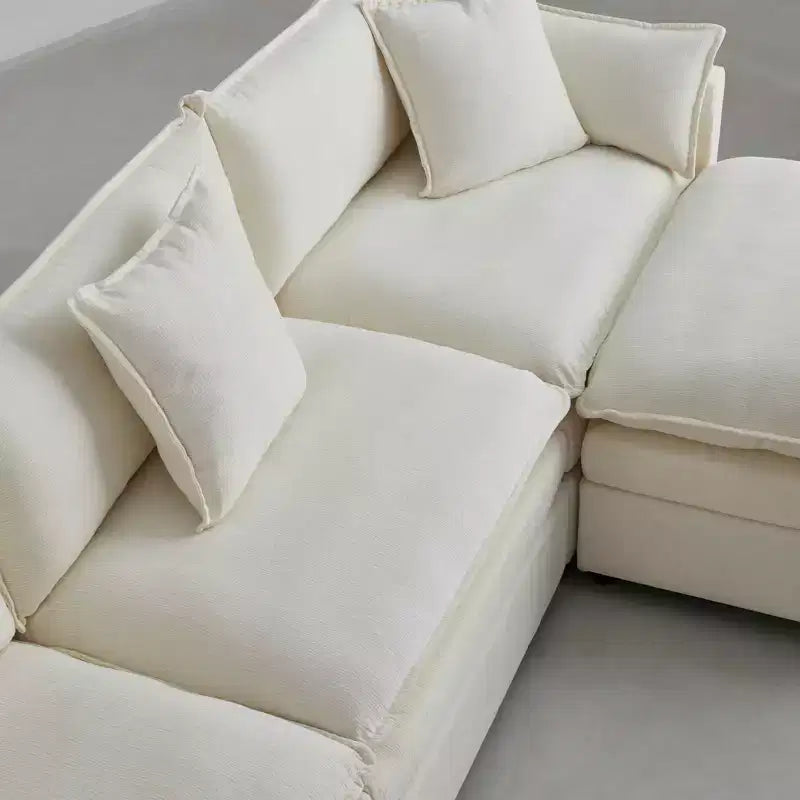 MAYEERTY 108 Inch Beige Chenille L-Shaped Modular Sectional Sofa with Ottoman for Living Room