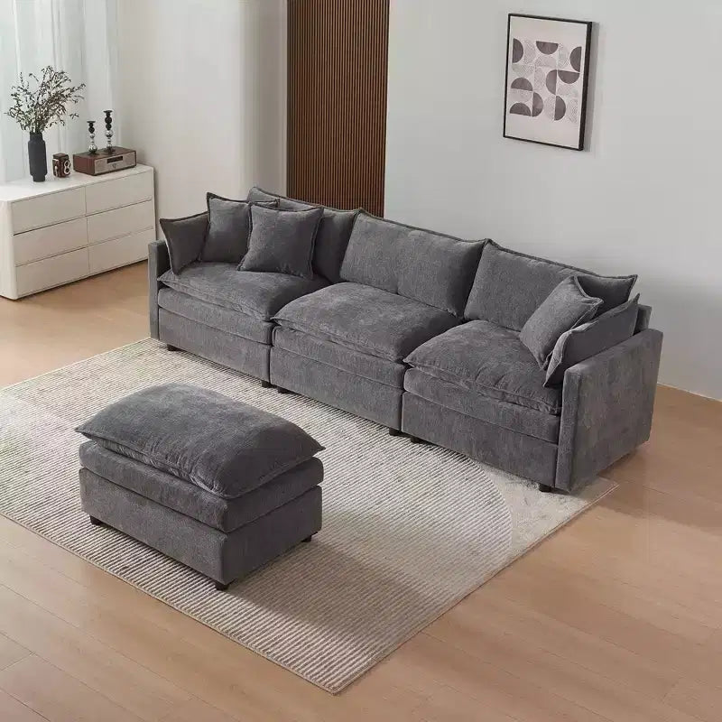 MAYEERTY 108 Inch Beige Chenille L-Shaped Modular Sectional Sofa with Ottoman for Living Room