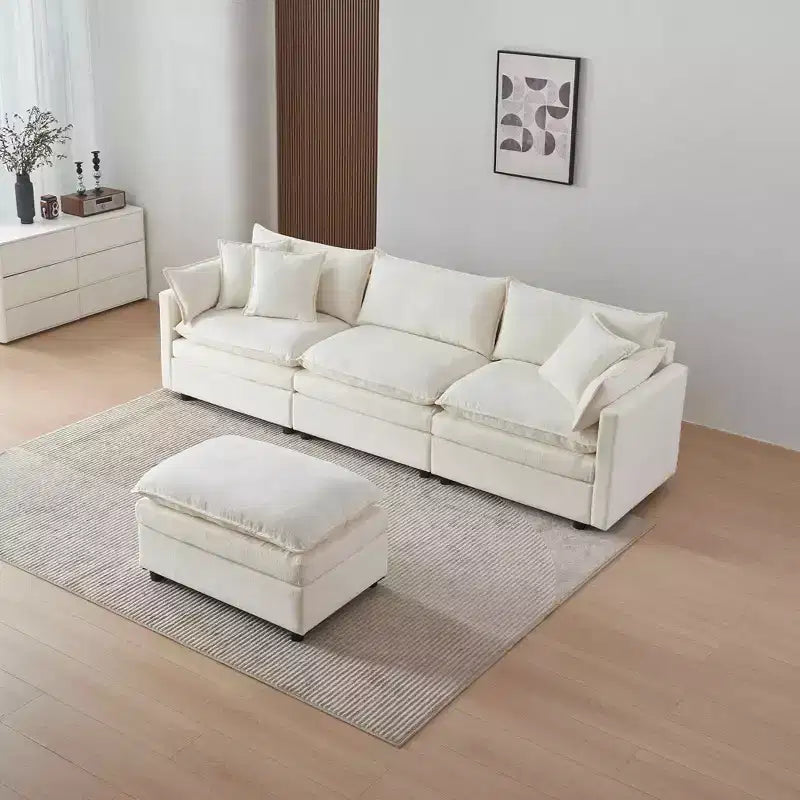 MAYEERTY 108 Inch Beige Chenille L-Shaped Modular Sectional Sofa with Ottoman for Living Room