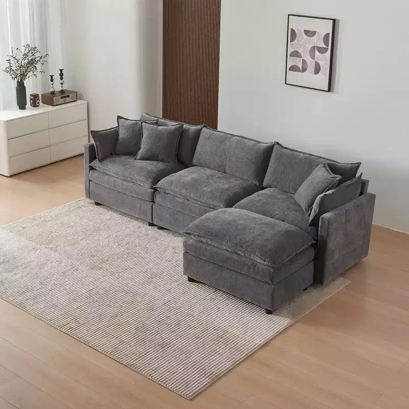 MAYEERTY 108 Inch Beige Chenille L-Shaped Modular Sectional Sofa with Ottoman for Living Room