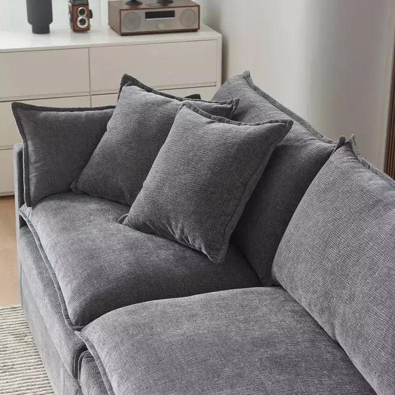 MAYEERTY 108 Inch Beige Chenille L-Shaped Modular Sectional Sofa with Ottoman for Living Room