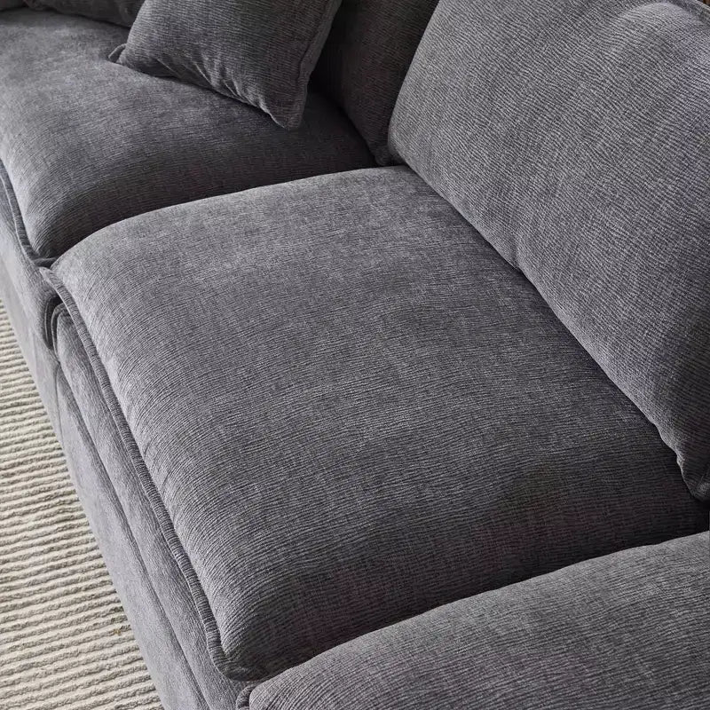 MAYEERTY 108 Inch Beige Chenille L-Shaped Modular Sectional Sofa with Ottoman for Living Room