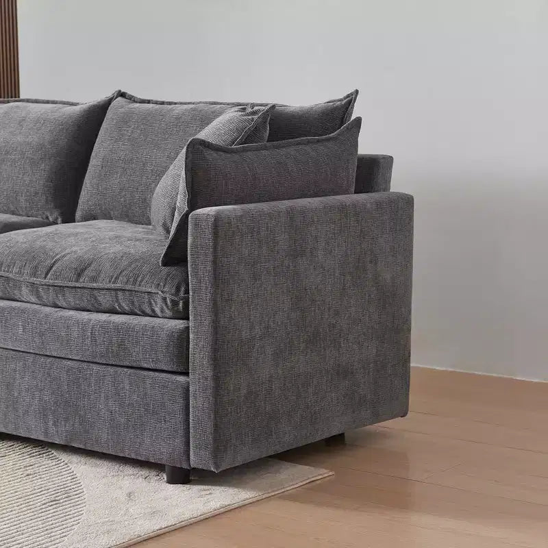 MAYEERTY 108 Inch Beige Chenille L-Shaped Modular Sectional Sofa with Ottoman for Living Room