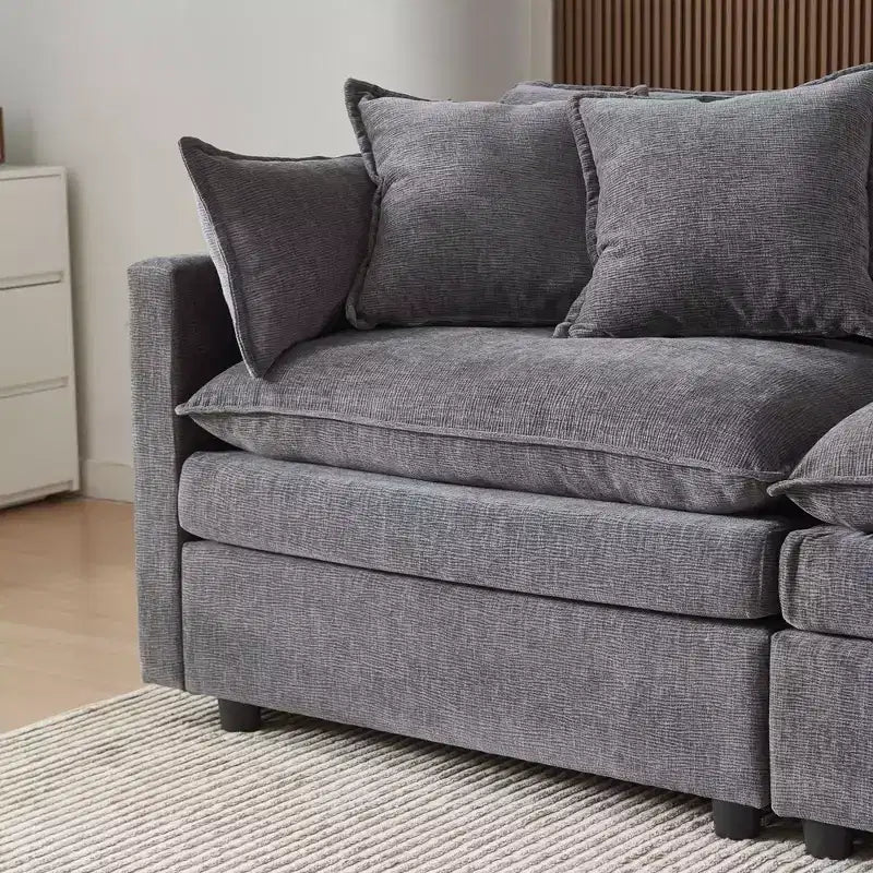 MAYEERTY 108 Inch Beige Chenille L-Shaped Modular Sectional Sofa with Ottoman for Living Room