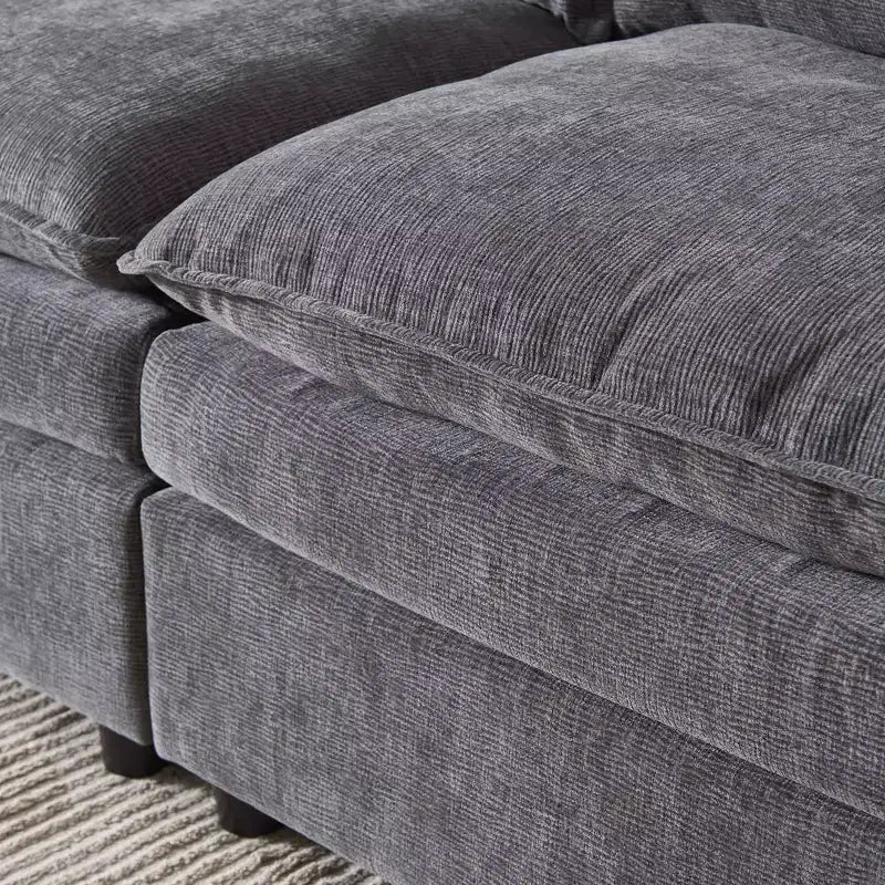 MAYEERTY 108 Inch Beige Chenille L-Shaped Modular Sectional Sofa with Ottoman for Living Room