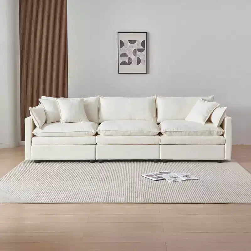 MAYEERTY 108 Inch Beige Chenille L-Shaped Modular Sectional Sofa with Ottoman for Living Room