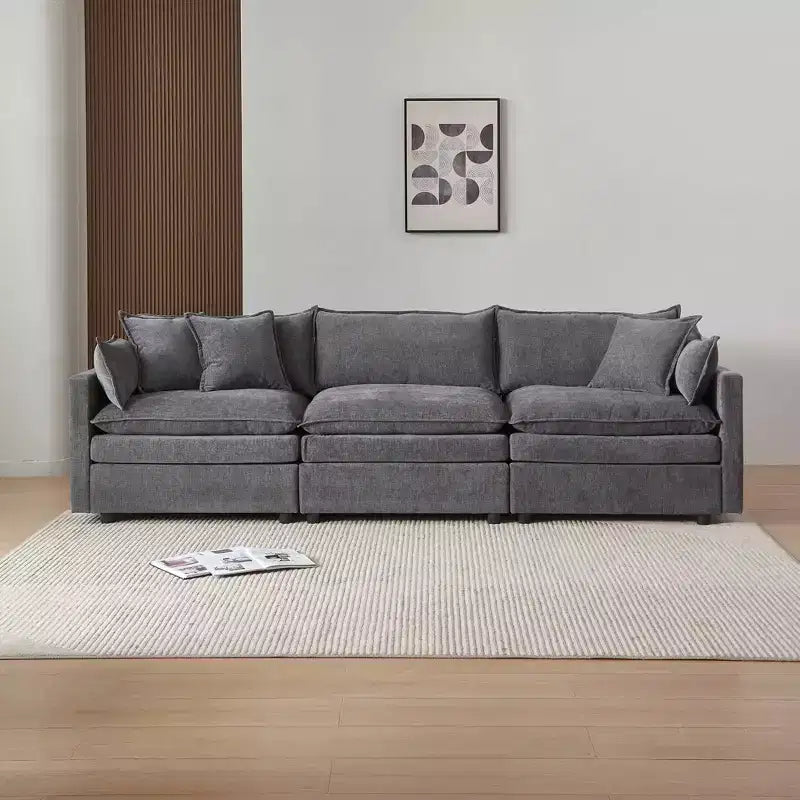MAYEERTY 108 Inch Beige Chenille L-Shaped Modular Sectional Sofa with Ottoman for Living Room