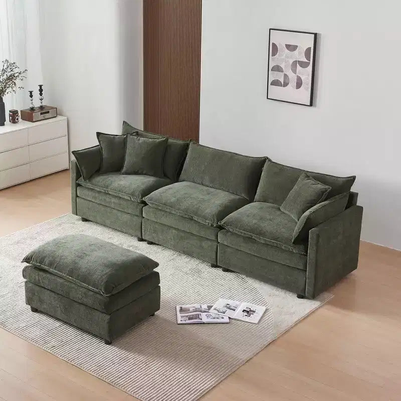 MAYEERTY 108 Inch Beige Chenille L-Shaped Modular Sectional Sofa with Ottoman for Living Room