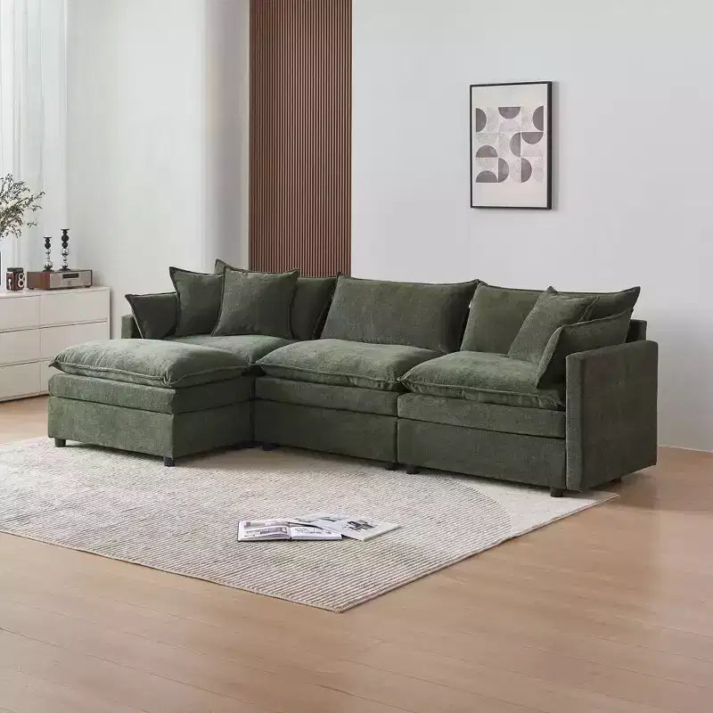 MAYEERTY 108 Inch Beige Chenille L-Shaped Modular Sectional Sofa with Ottoman for Living Room