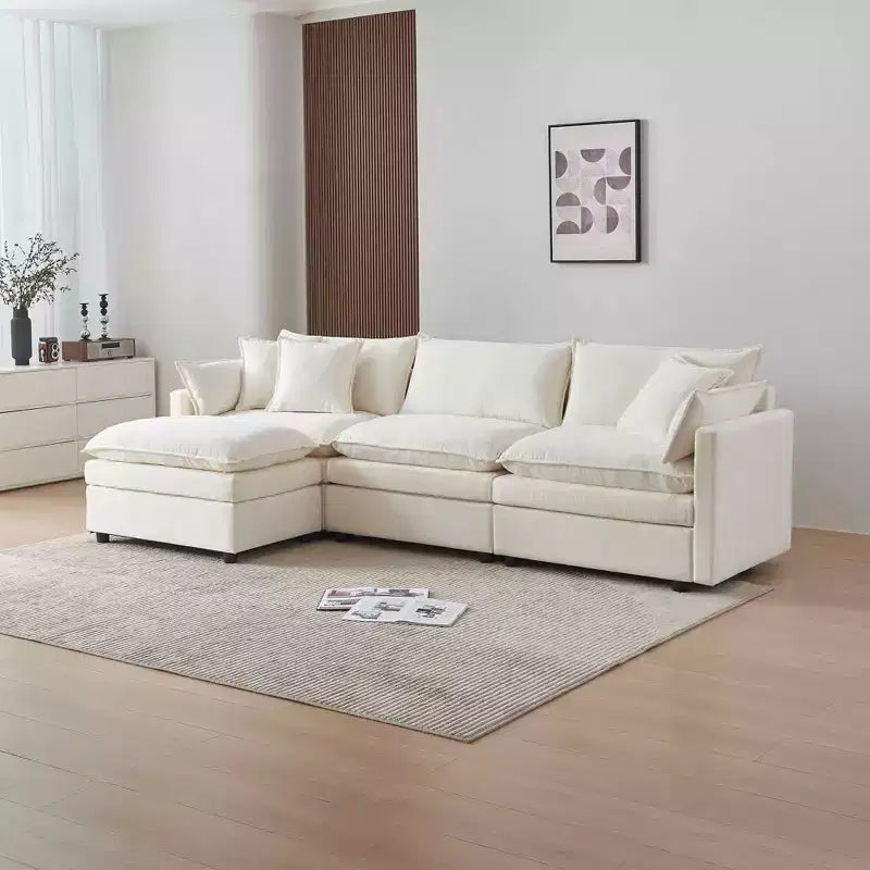 MAYEERTY 108 Inch Beige Chenille L-Shaped Modular Sectional Sofa with Ottoman for Living Room
