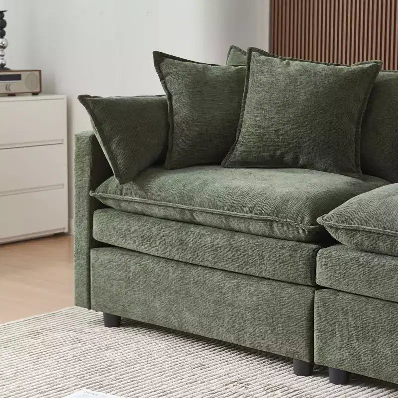 MAYEERTY 108 Inch Beige Chenille L-Shaped Modular Sectional Sofa with Ottoman for Living Room