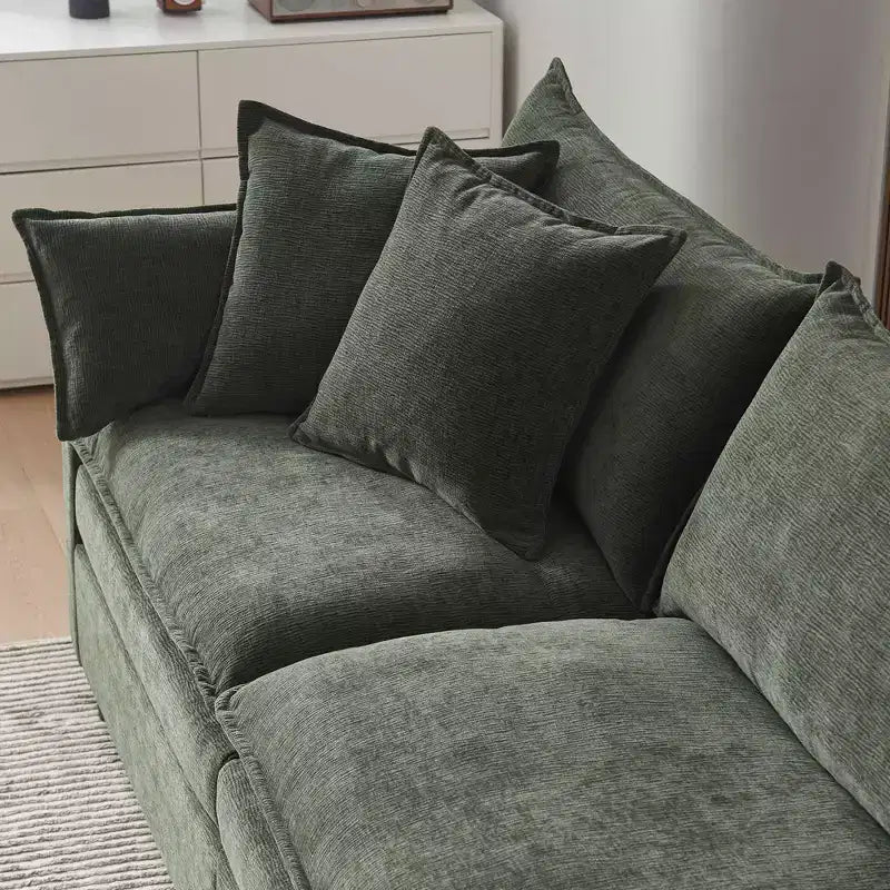 MAYEERTY 108 Inch Beige Chenille L-Shaped Modular Sectional Sofa with Ottoman for Living Room