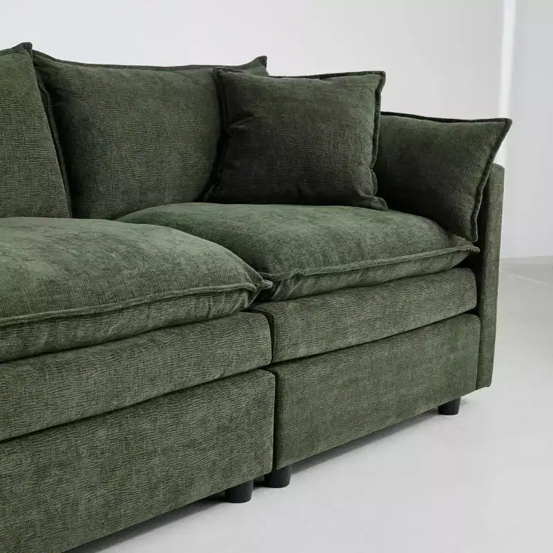 MAYEERTY 108 Inch Beige Chenille L-Shaped Modular Sectional Sofa with Ottoman for Living Room