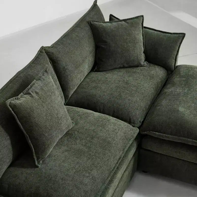MAYEERTY 108 Inch Beige Chenille L-Shaped Modular Sectional Sofa with Ottoman for Living Room