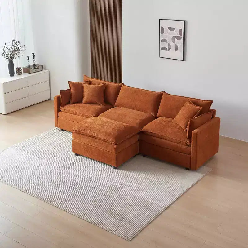 MAYEERTY 108 Inch Beige Chenille L-Shaped Modular Sectional Sofa with Ottoman for Living Room