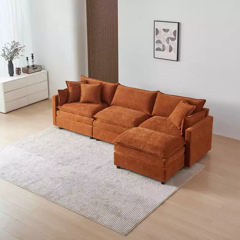 MAYEERTY 108 Inch Beige Chenille L-Shaped Modular Sectional Sofa with Ottoman for Living Room