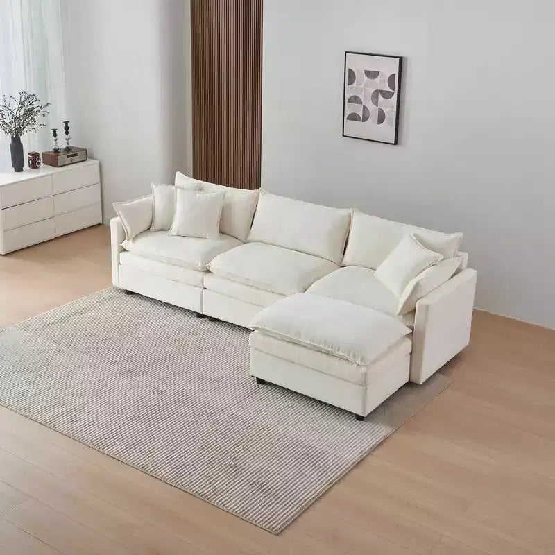 MAYEERTY 108 Inch Beige Chenille L-Shaped Modular Sectional Sofa with Ottoman for Living Room