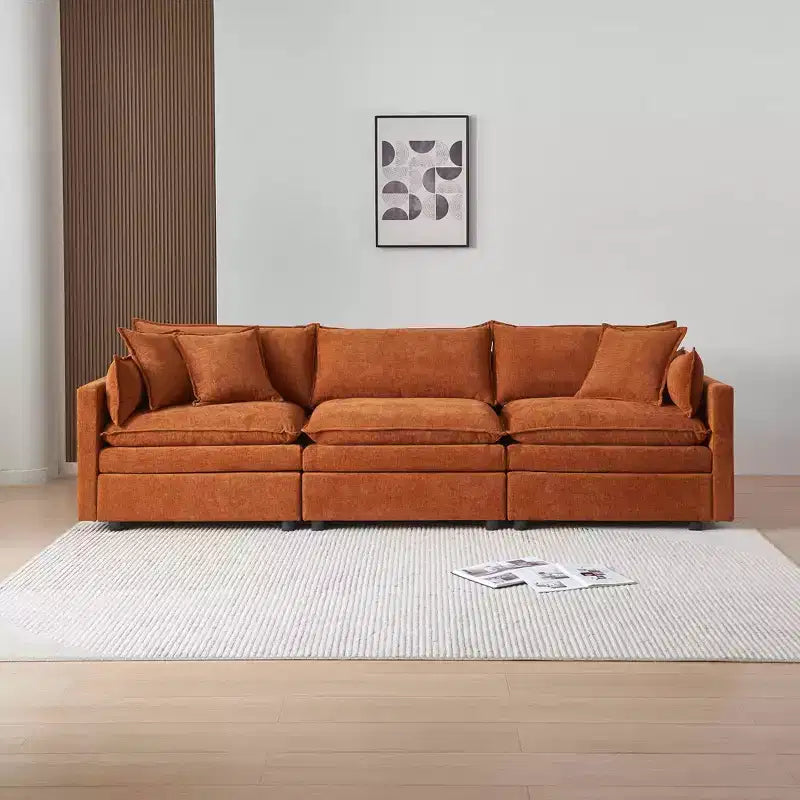 MAYEERTY 108 Inch Beige Chenille L-Shaped Modular Sectional Sofa with Ottoman for Living Room