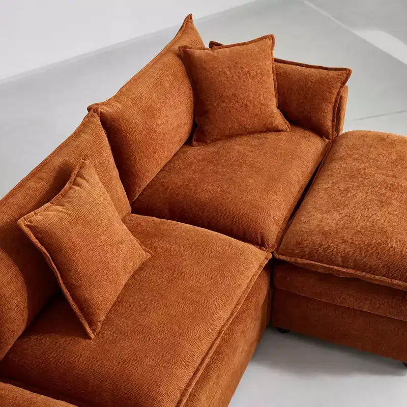 MAYEERTY 108 Inch Beige Chenille L-Shaped Modular Sectional Sofa with Ottoman for Living Room