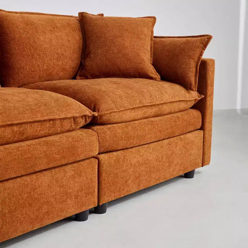 MAYEERTY 108 Inch Beige Chenille L-Shaped Modular Sectional Sofa with Ottoman for Living Room