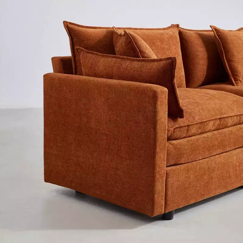 MAYEERTY 108 Inch Beige Chenille L-Shaped Modular Sectional Sofa with Ottoman for Living Room