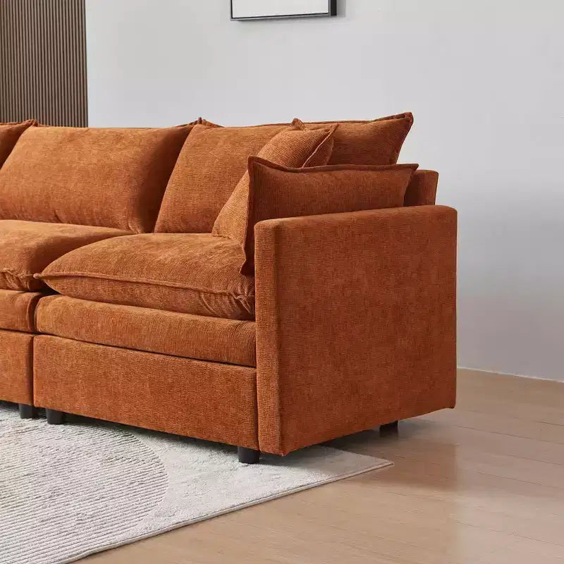 MAYEERTY 108 Inch Beige Chenille L-Shaped Modular Sectional Sofa with Ottoman for Living Room