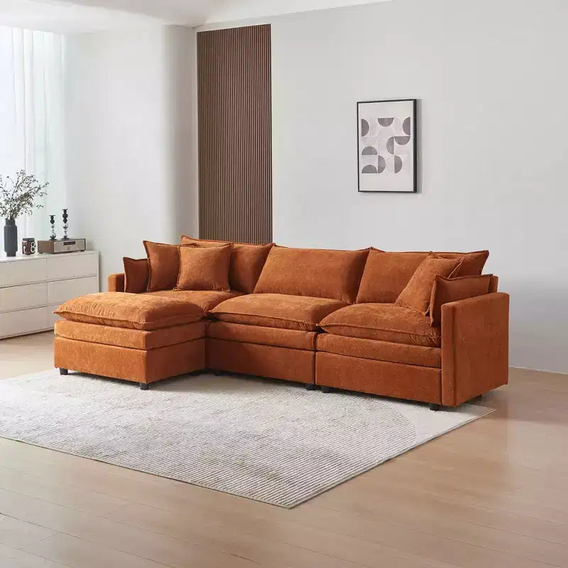 MAYEERTY 108 Inch Beige Chenille L-Shaped Modular Sectional Sofa with Ottoman for Living Room