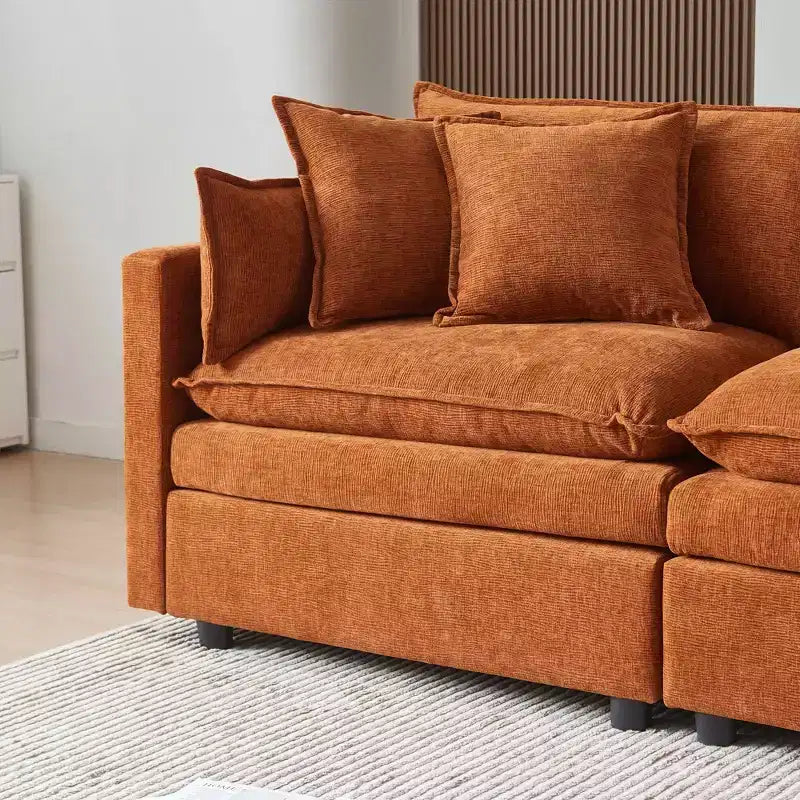 MAYEERTY 108 Inch Beige Chenille L-Shaped Modular Sectional Sofa with Ottoman for Living Room