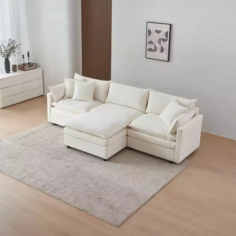 MAYEERTY 108 Inch Beige Chenille L-Shaped Modular Sectional Sofa with Ottoman for Living Room