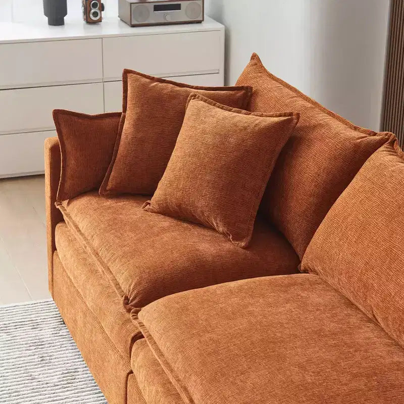 MAYEERTY 108 Inch Beige Chenille L-Shaped Modular Sectional Sofa with Ottoman for Living Room